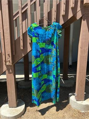 Vibrant Blue and Green Floral Print Maxi Dress - Women
